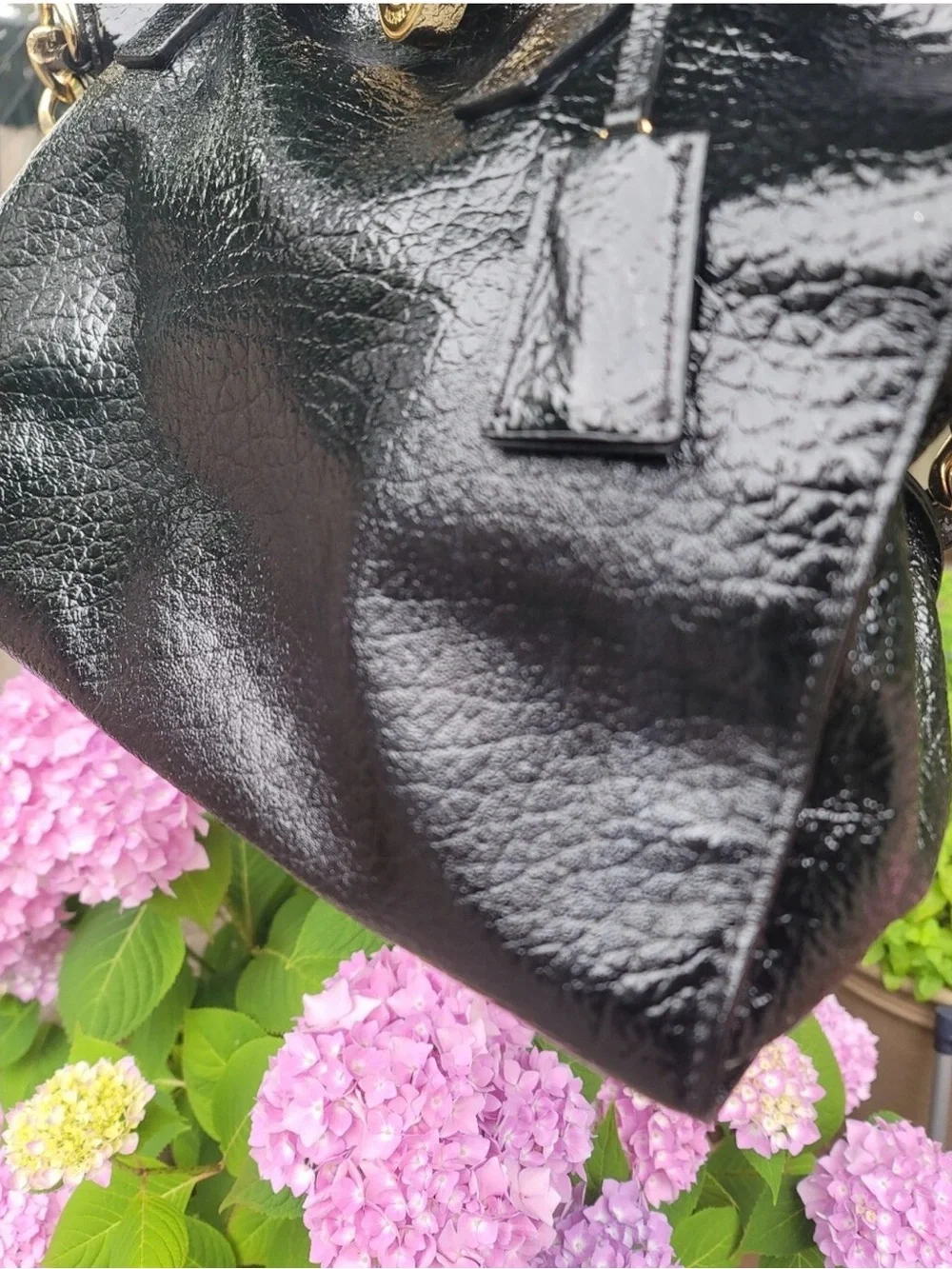 Michael Kors Black Patent Satchel with Gold Hardware
